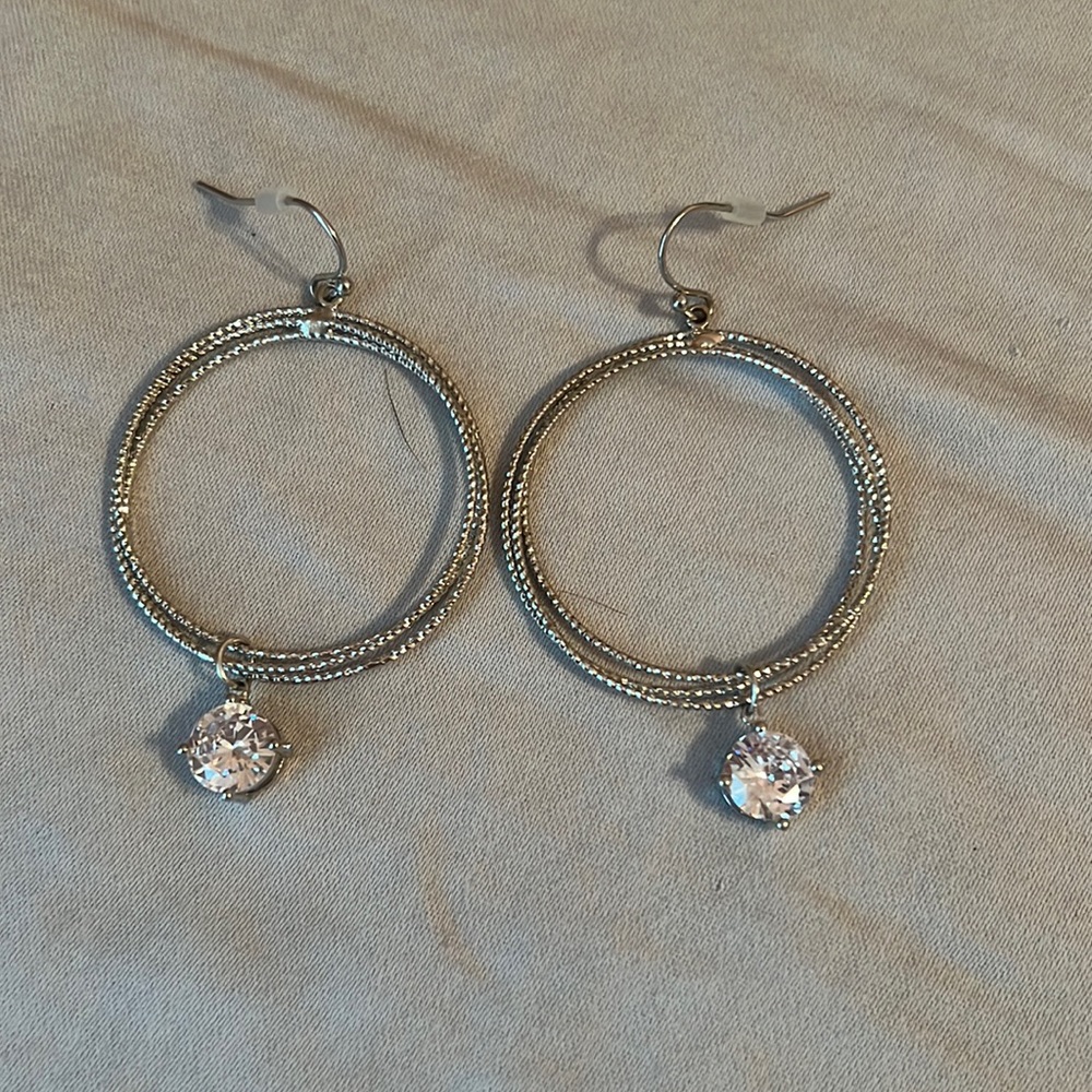 Silver hoops with diamond bottom